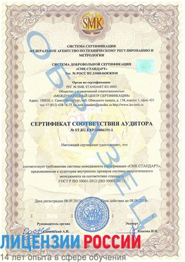 Образец сертификата соответствия аудитора №ST.RU.EXP.00006191-1 Городище Сертификат ISO 50001